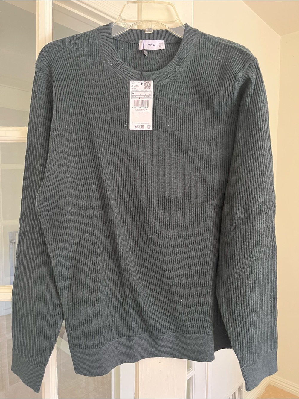 Mango Men’s Ribbed Crewneck Sweater in Forest Green